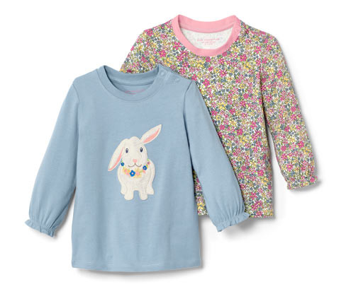 Tchibo - Dětská trička s dlouhým rukávem - pro dívky - vel. 86/92 - barva: modrá/květovaný