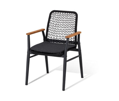 Tchibo - Jídelní židle s teakovými područkami a textilním výpletem - barva: černá