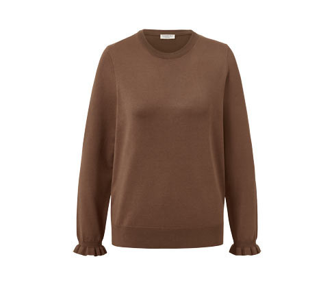 Tchibo - Svetr z jemného úpletu s volánkovými detaily - pro ženy - vel. S 36/38 - barva: hnědá