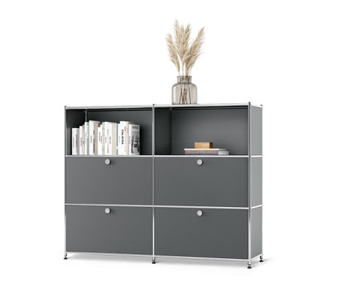 Tchibo - Kovová komoda CN3 s přemístitelnými výklopnými dvířky - barva: šedá
