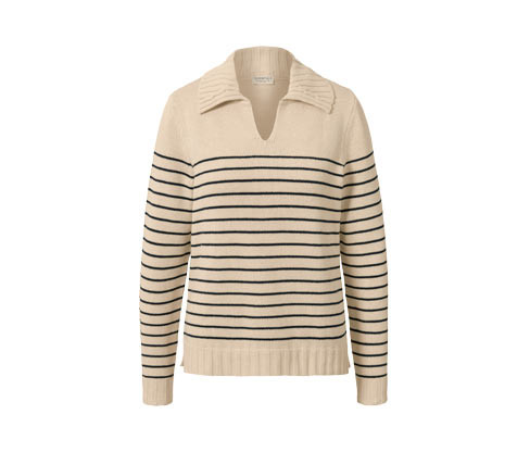 Tchibo - Pletený svetr přes hlavu s polo límcem - pro ženy - vel. S 36/38 - barva: modrá/s proužky