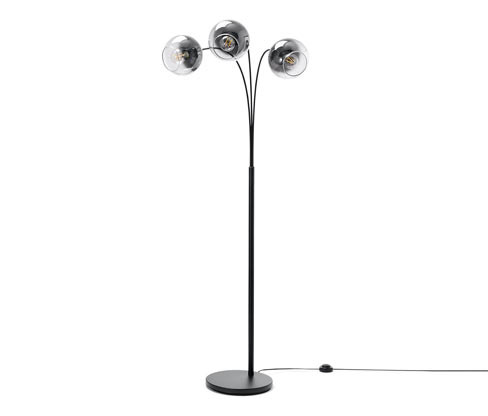 Tchibo - Prohnutá stojací lampa se stínítky z kouřového skla - barva: černá