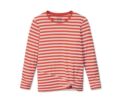 Tchibo - Triko s dlouhým rukávem a ozdobným uzlem - pro dívky - vel. 122/128 - barva: bílá/s proužky