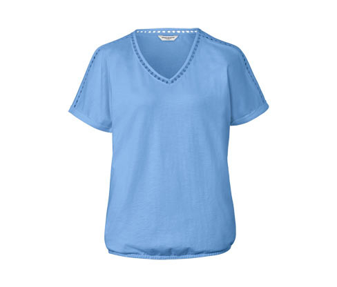 Tchibo - Halenkové tričko s háčkovaným lemem - pro ženy - vel. S 36/38 - barva: modrá