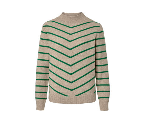 Tchibo - Pletený svetr se stojáčkem a proužky - pro ženy - vel. S 36/38 - barva: zelená/s proužky
