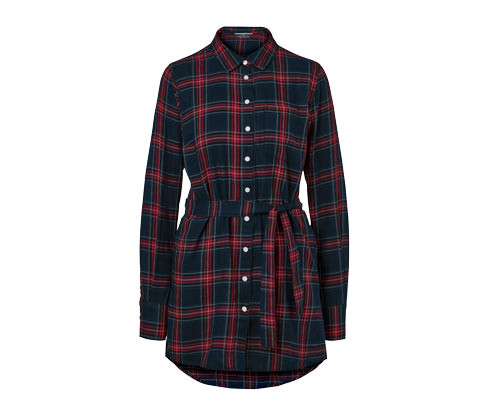 Tchibo - Kostkovaná dlouhá halenka z bavlněného flanelu - pro ženy - vel. 36 - barva: modrá/kostkovaný