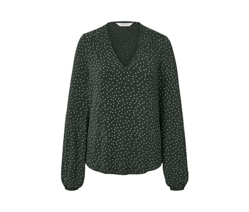 Tchibo - Puntíkované halenkové triko - pro ženy - vel. S 36/38 - barva: zelená/s puntíky