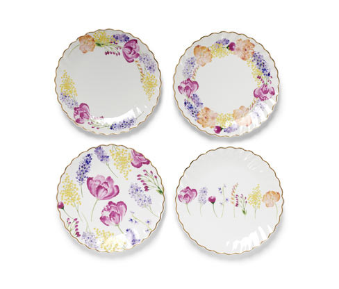 Tchibo - Dezertní talíře s lesklým zlatým dekorem - barva: bílá