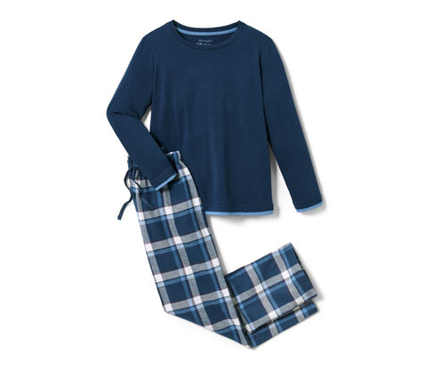Tchibo - Dětské flanelové pyžamo - pro kluky - vel. 122/128 - barva: modrá/kostkovaný