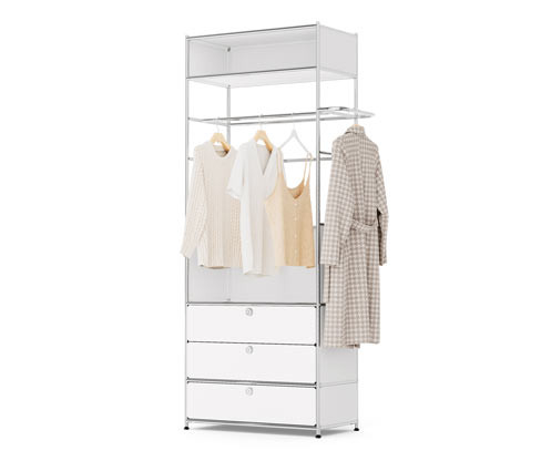 Tchibo - Kovová šatní skříň »Cn3« s šatní tyčí a 3 zásuvkami - barva: bílá