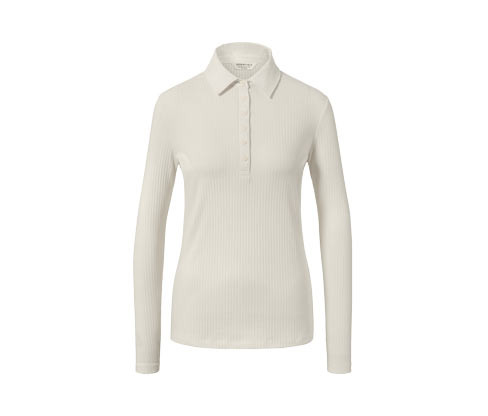 Tchibo - Žebrované triko s dlouhým rukávem a polo límcem - pro ženy - vel. S 36/38 - barva: bílá