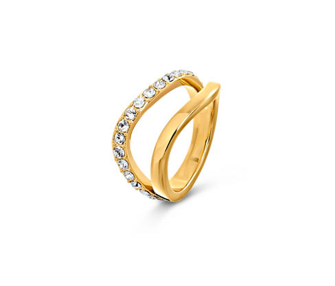 Tchibo - Prsten s dvojitou vlnou a kamínky - pro ženy - vel. 17 - barva: bílá