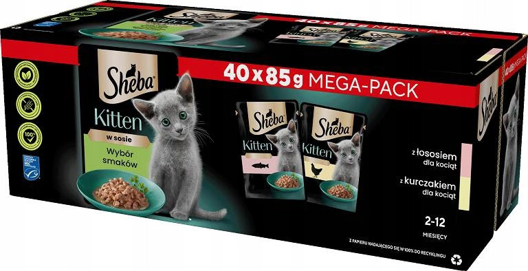 Sheba Kitten variace kapsiček 40 × 85 g - Jemná rozmanitost v omáčce (losos, kuřecí)