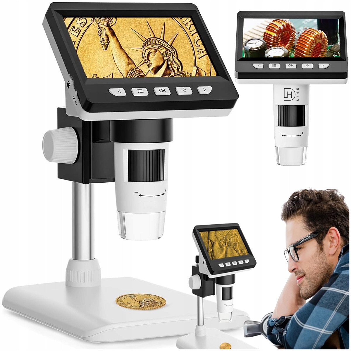 Přesný Digitální Mikroskop Pro Výuku Zoom 1000x 2MP 8xLED Usb-c Full Hd Pc