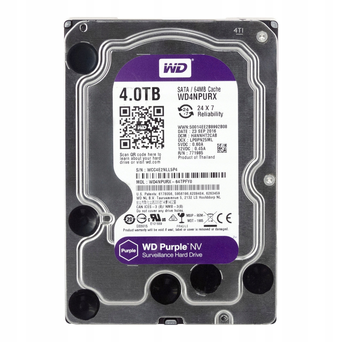 Wd Purple Nv 4TB Sata III 5,4K 64MB 3,5'' WD4NPURX