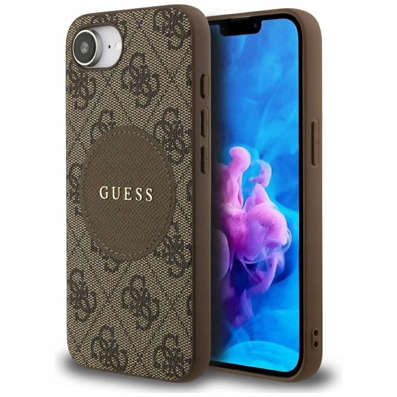 Pouzdro pro iPhone 16e Guess 4G Circle Classic Logo MagSafe Case Cover Hnědé