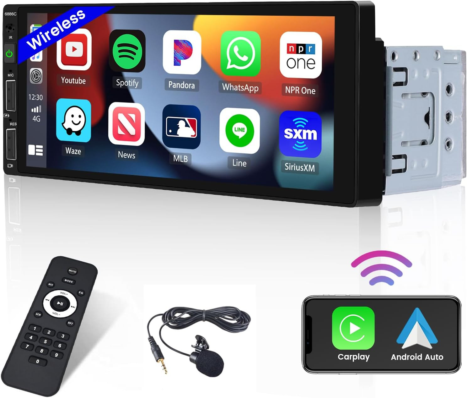 Autorádio Carplay Android 1DIN Bluetooth Dotykový Displej 6,9