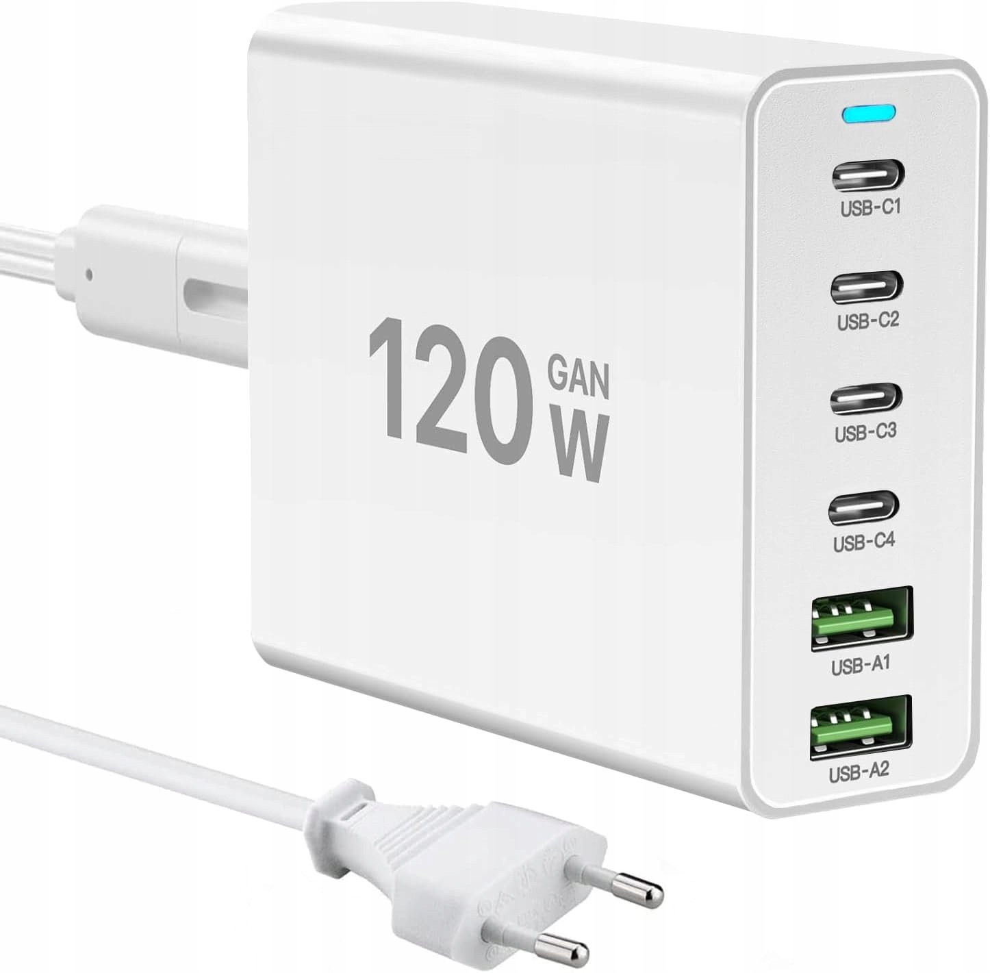 Nabíječka GaN 120W 6-portová (4×USB-C 2×USB-A) – rychlé vícenásobné nabíjení