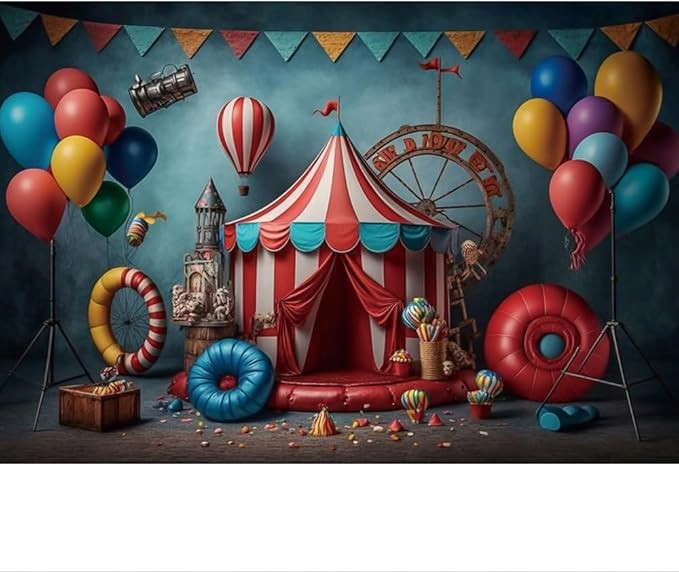Vinylové fotografické pozadí, cirkus, karneval, narozeniny. 4,5 x 3 pro děti
