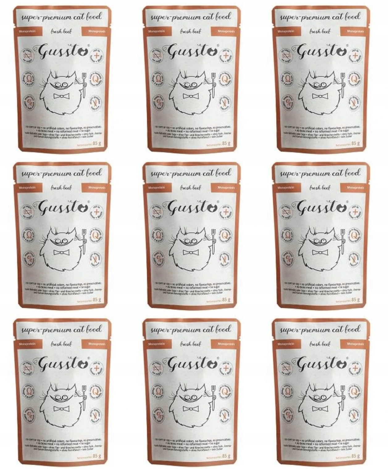 Mokré krmivo pro kočky Gussto hovězí maso 0,085 kg, 9 ks