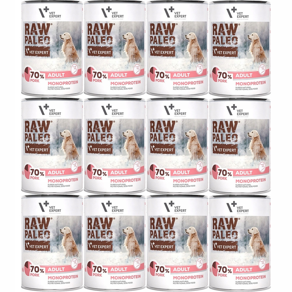 Vlhké krmivo pro psy VetExpert Raw Paleo Vepřové maso Adult Can 12x400 g