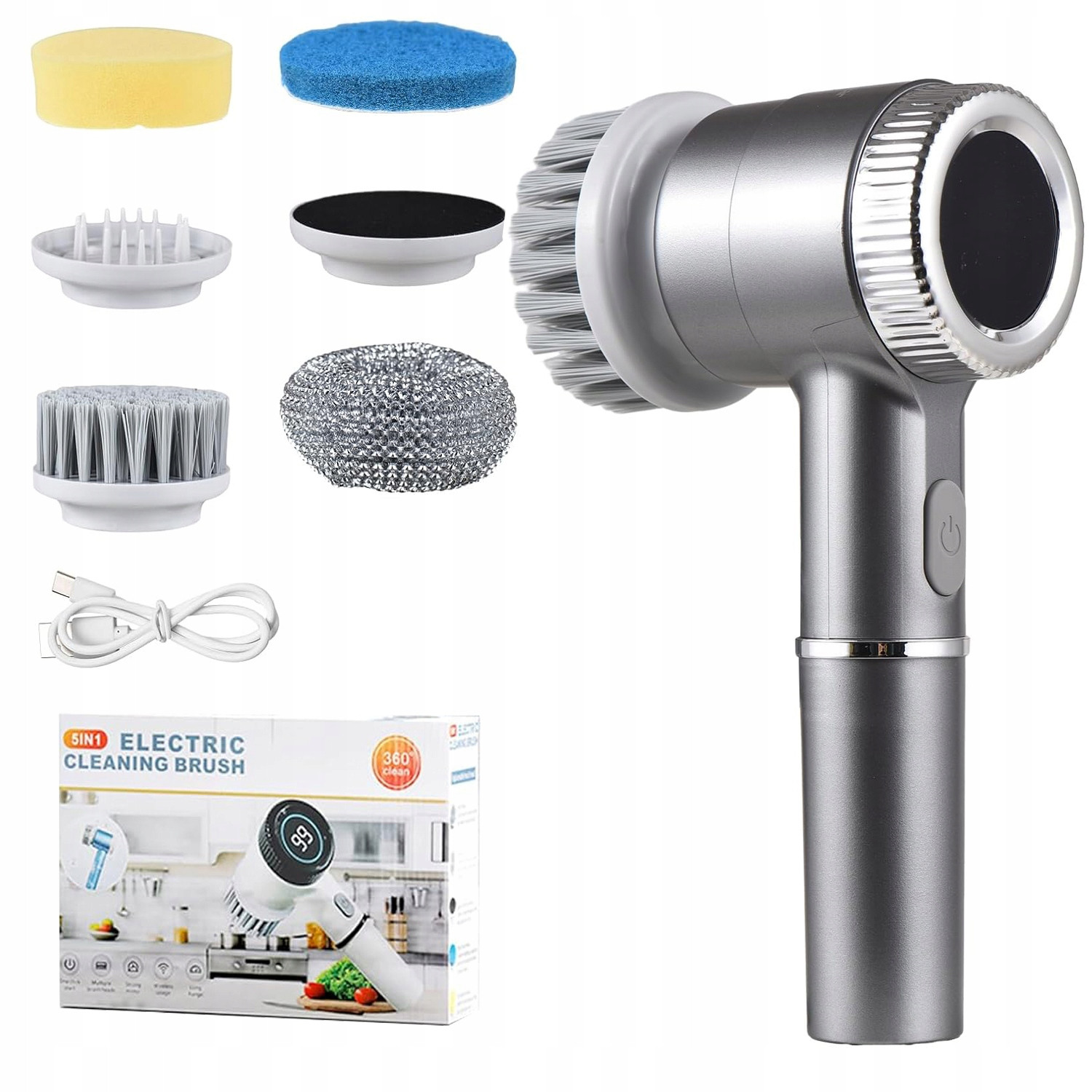 6V1 Elektrický Rotační Čisticí Kartáč Pro Úklid A Mytí, Sada