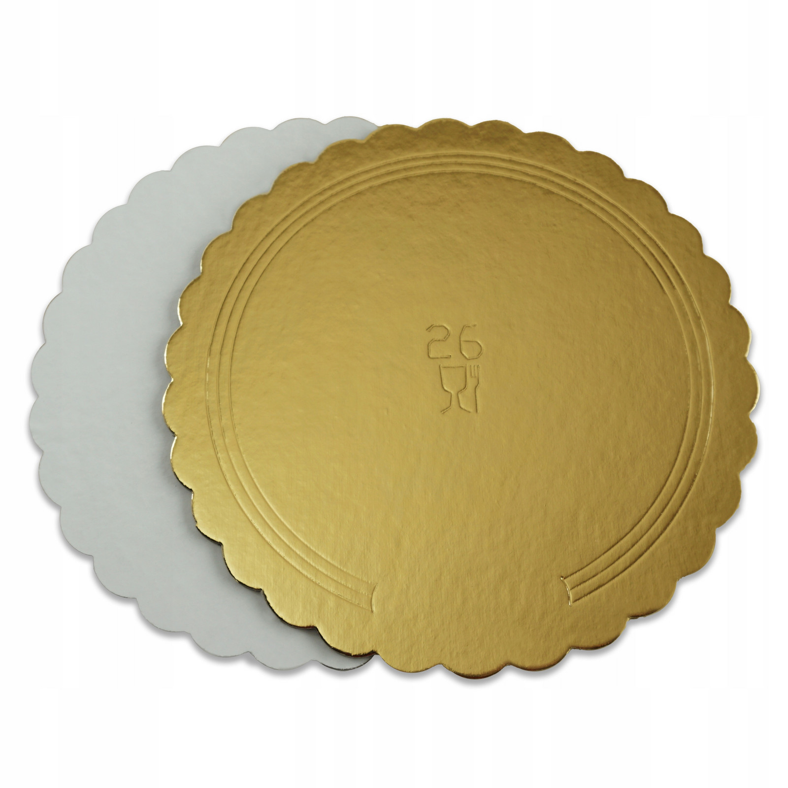 50 ks Kulatý podklad pod dort 20 cm Tuhý 2000 g/m2 zlatý vroubkovaný