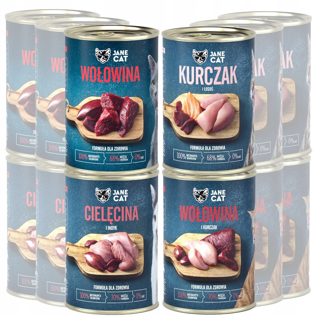 Jane Cat krmivo Pro Kočky MIX 4 Příchutí 8x400g