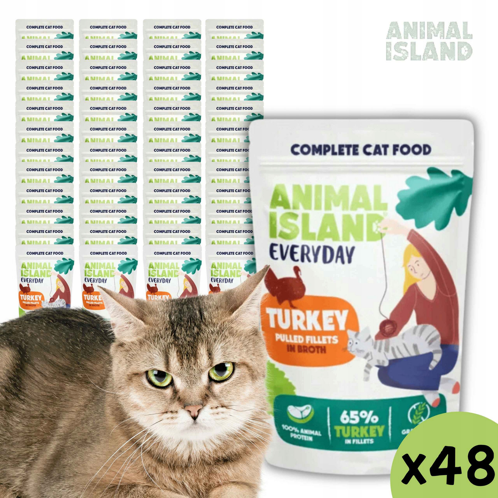 Animal Island Kočka bezlepkové sáčky krůta ve vývaru 48x85g Set