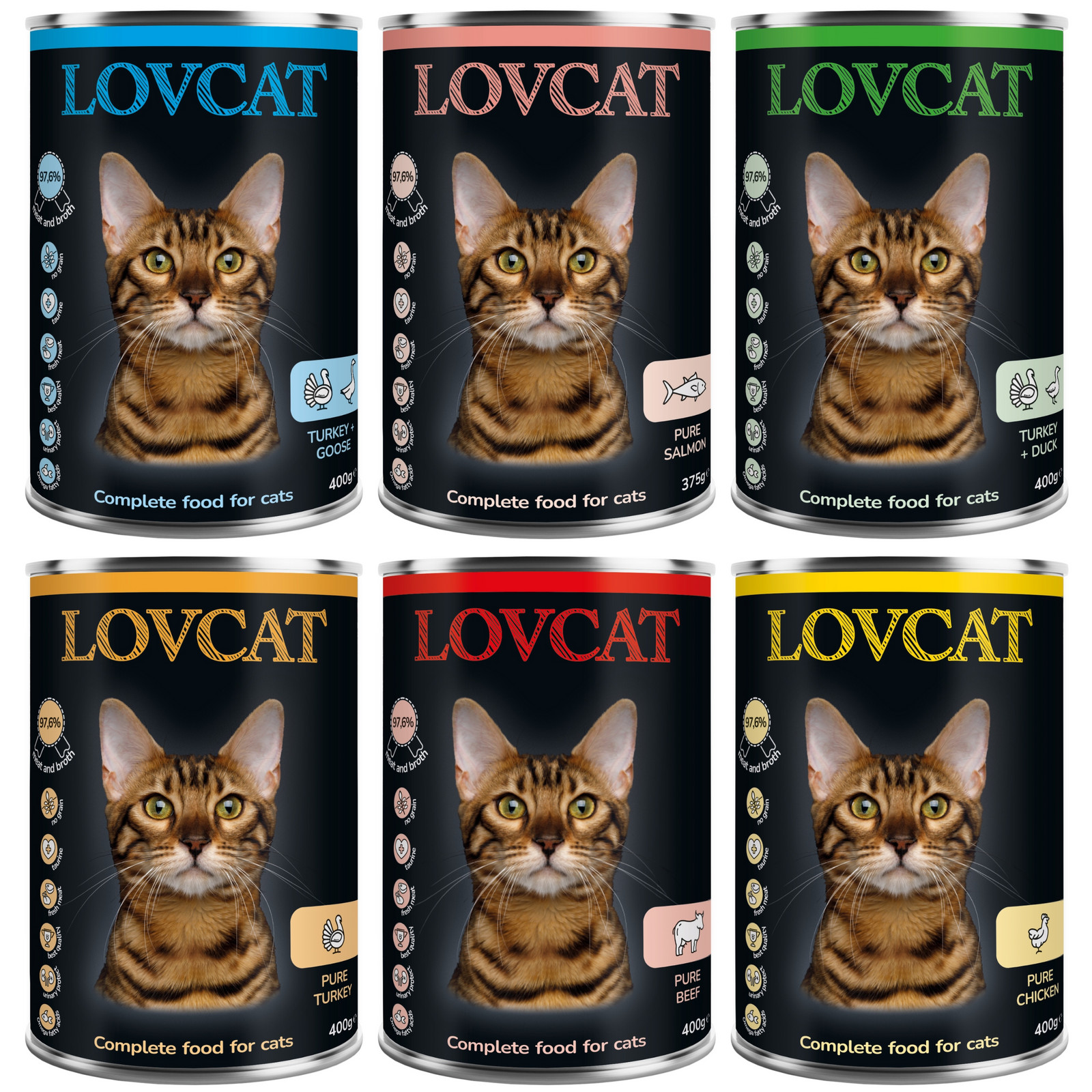 Lovcat Krmivo pro kočky MIX Chutí 6x400g Set