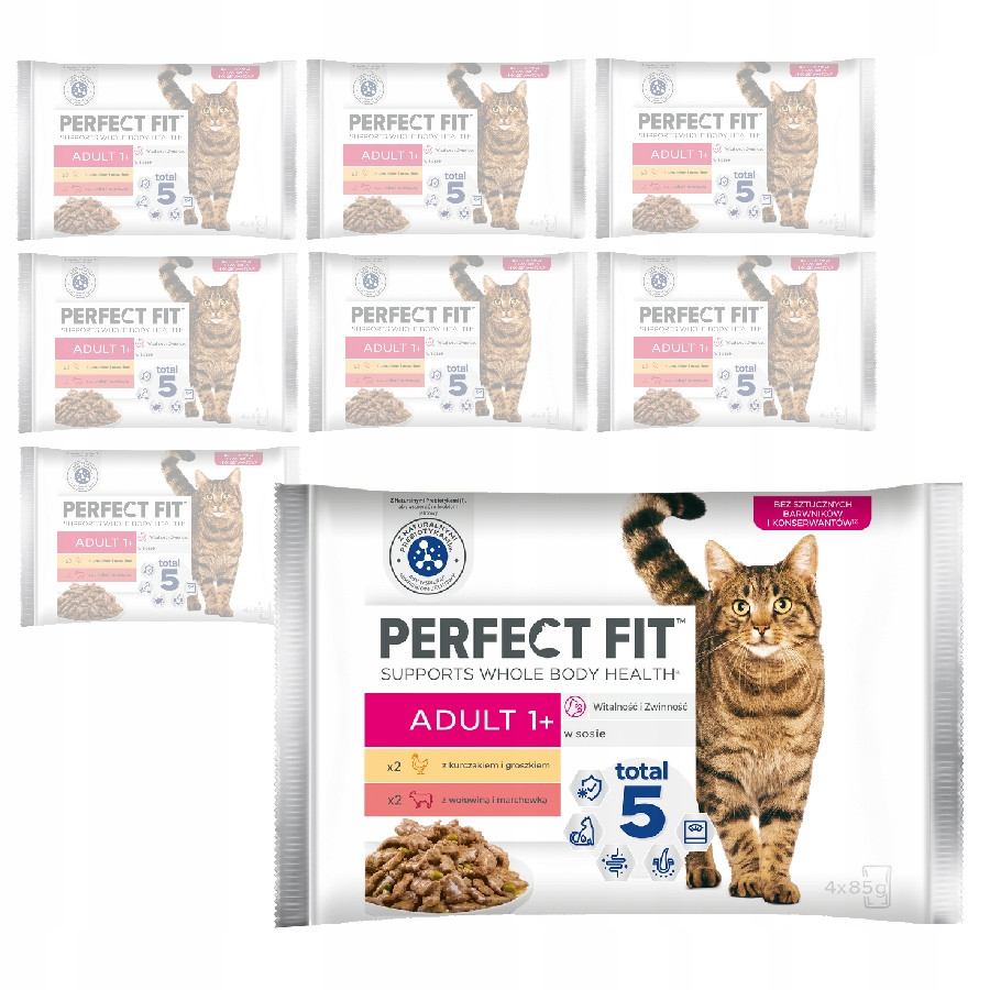 Perfect Fit Adult 1+ 52x85g Vlhké Krmivo Pro Kočky Kuřecí Hovězí Maso V Omáčce