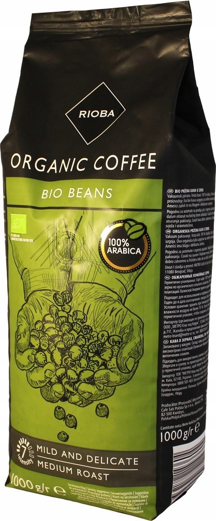 Káva zrnková Arabica Rioba Organic Coffee Bio Beans Medium 1KG