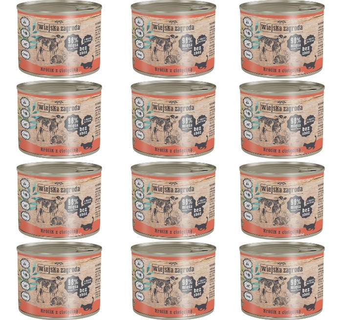 Wiejska Zagroda Krmivo mokré pro koťata Králík s Telecím 36x200g Set