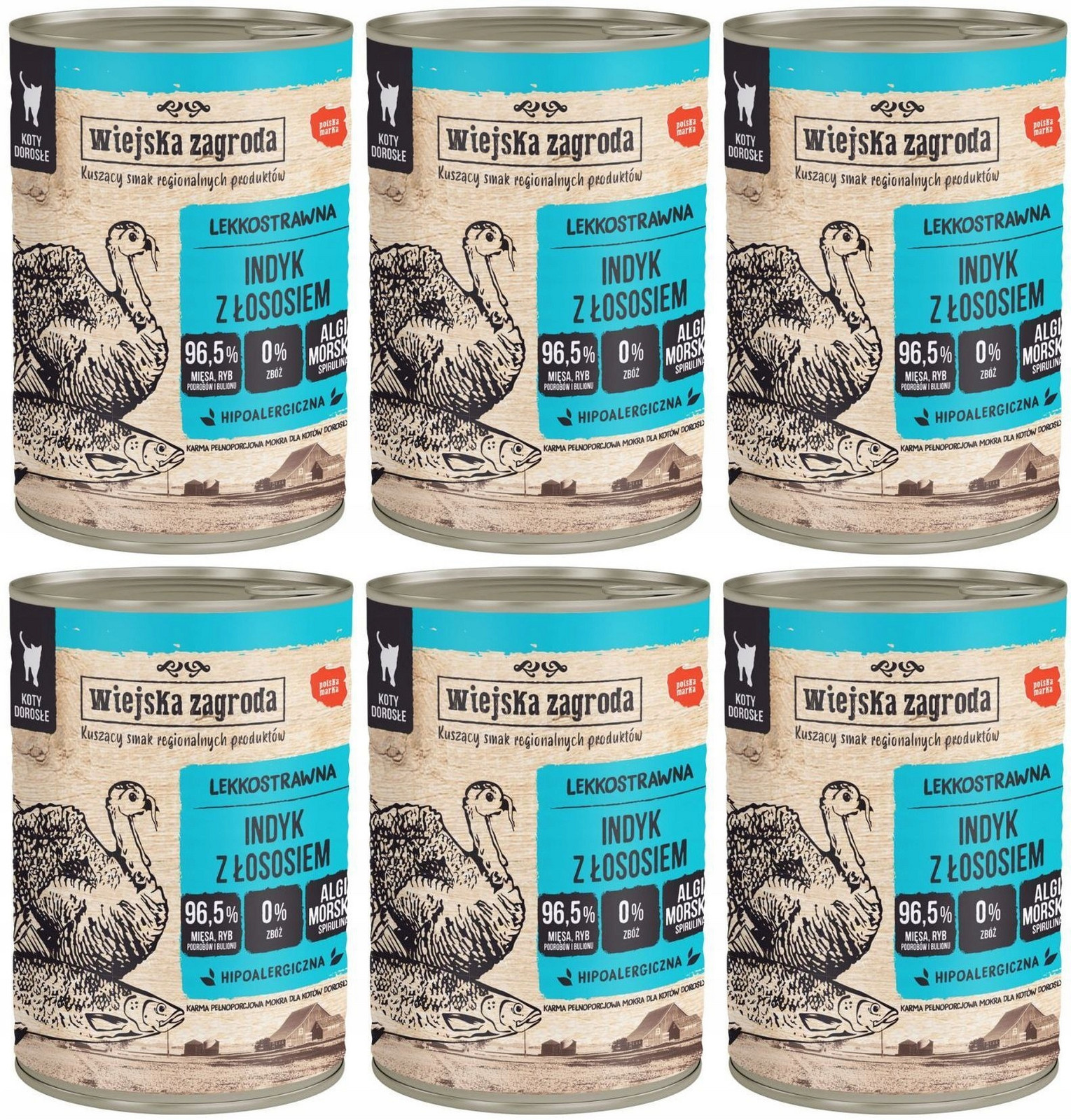 Wiejska Zagroda Kočka Krůta s Lososem 6 x 400 g