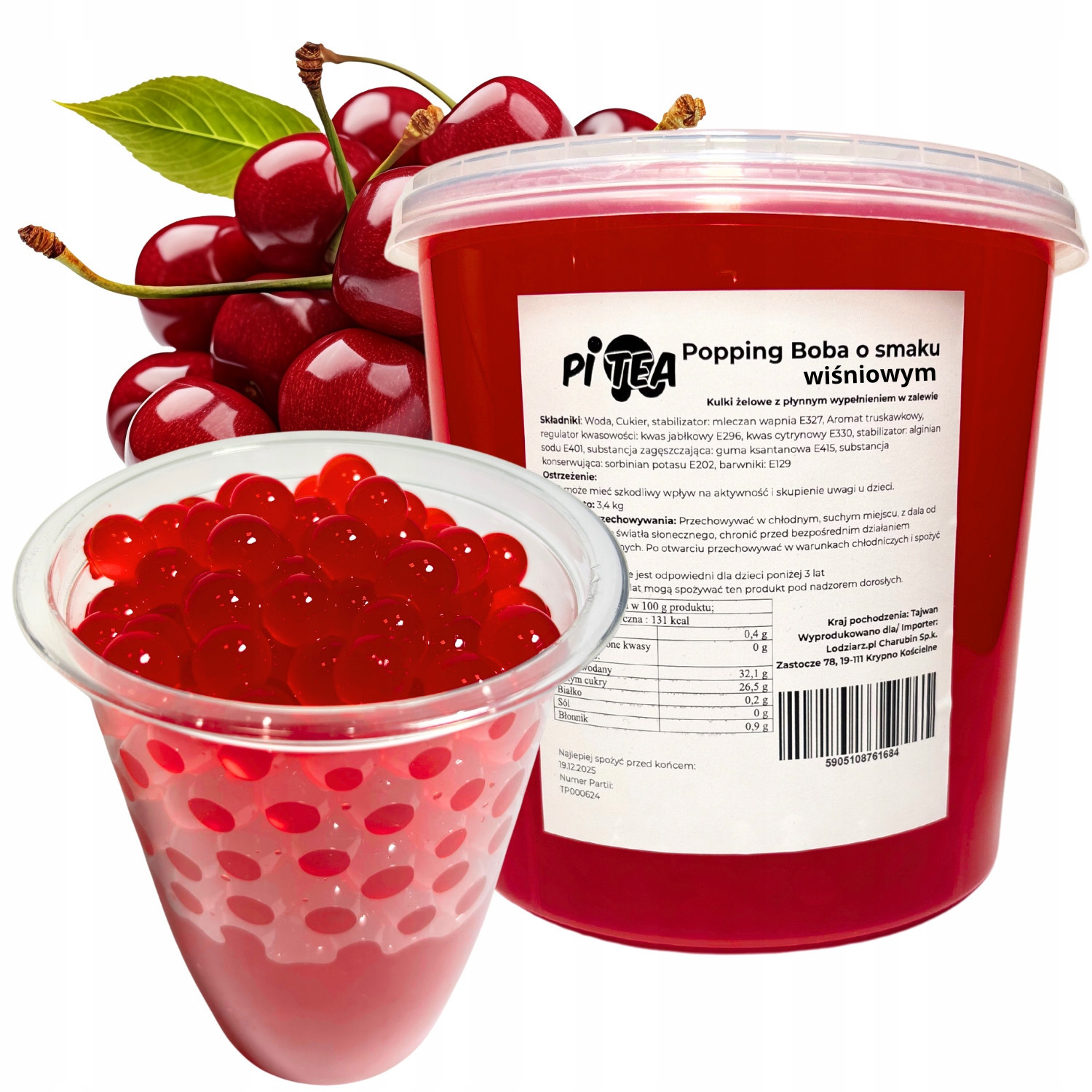 Kuličky do Bubble Tea Popping Boba Kaviár Molekulární višeň 3,4 kg Třešňový