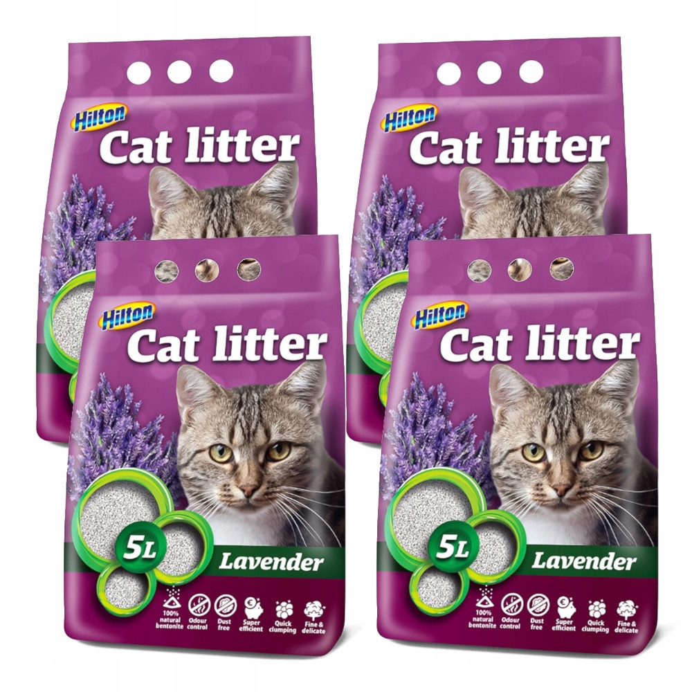 Stelivo pro kočky Hilton Hrudkující bentonit Levandule 4x5L