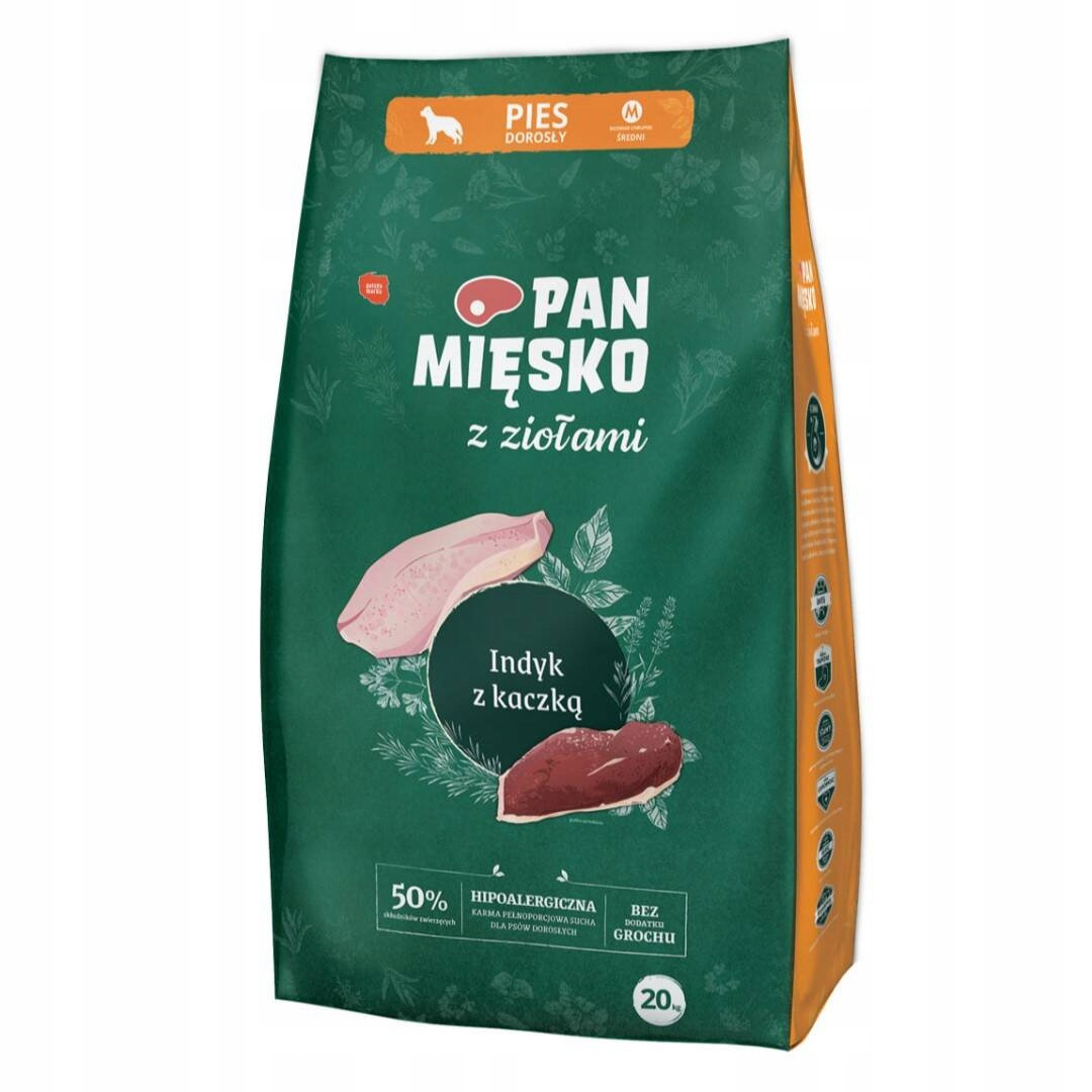 Pan Mięsko Suché Krmivo pro psa Krůta s kachnou a bylinkami 20 kg Křupky M