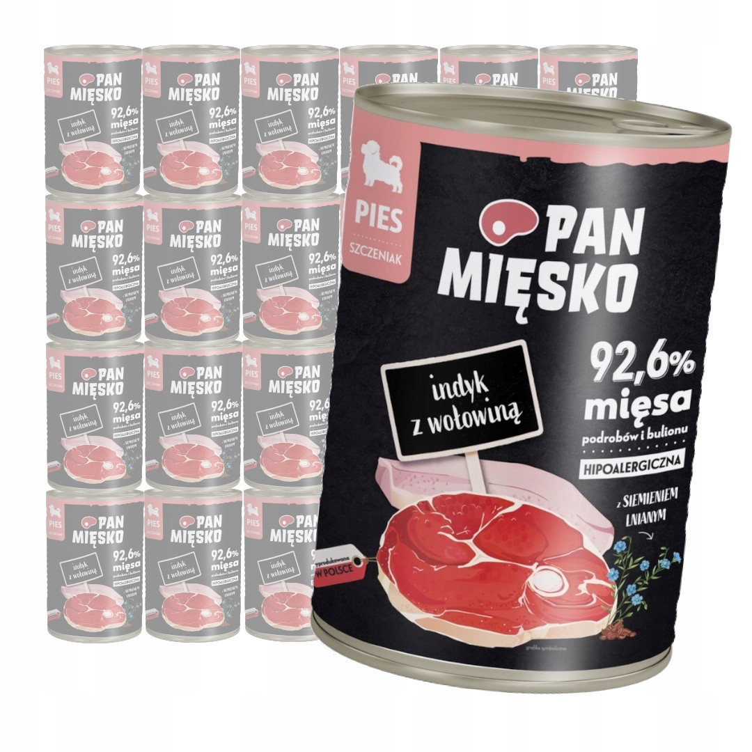 Pan Mięsko Krůta s hovězím masem 24x400g Vlhké Krmivo pro štěňata