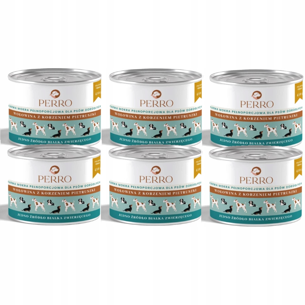 Perro vlhké krmivo pro psy Hovězí maso s petrželovým kořenem 6x410 g