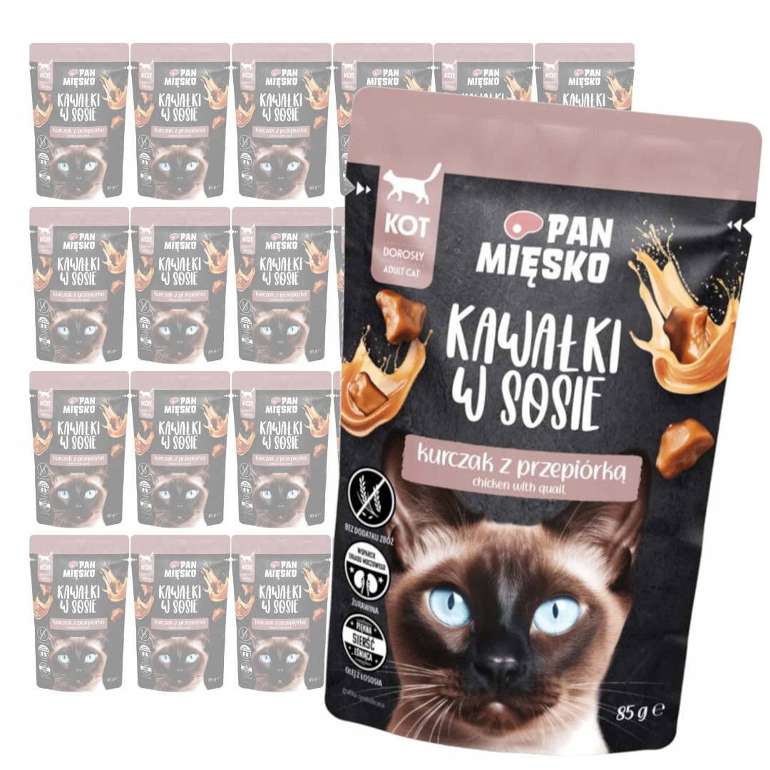 Pan Mięsko Mokré Krmivo Pro Kočky 24x85 g Kousky v omáčce Kuře s křepelkou