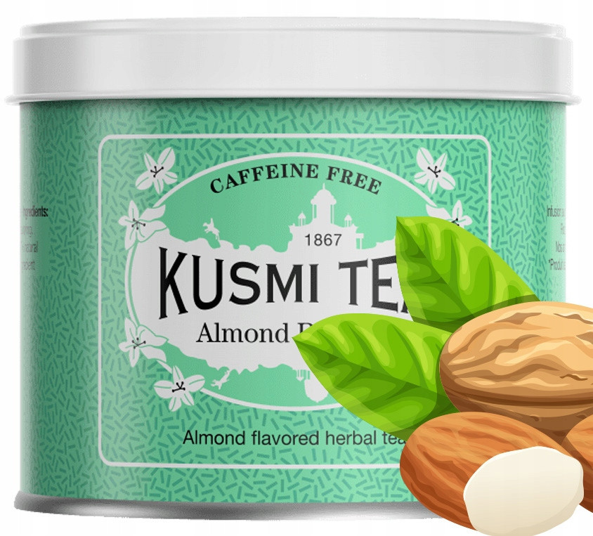 Čaj Kusmi Rooibos Almond dóza s mandlí Mandlový bylinný čaj