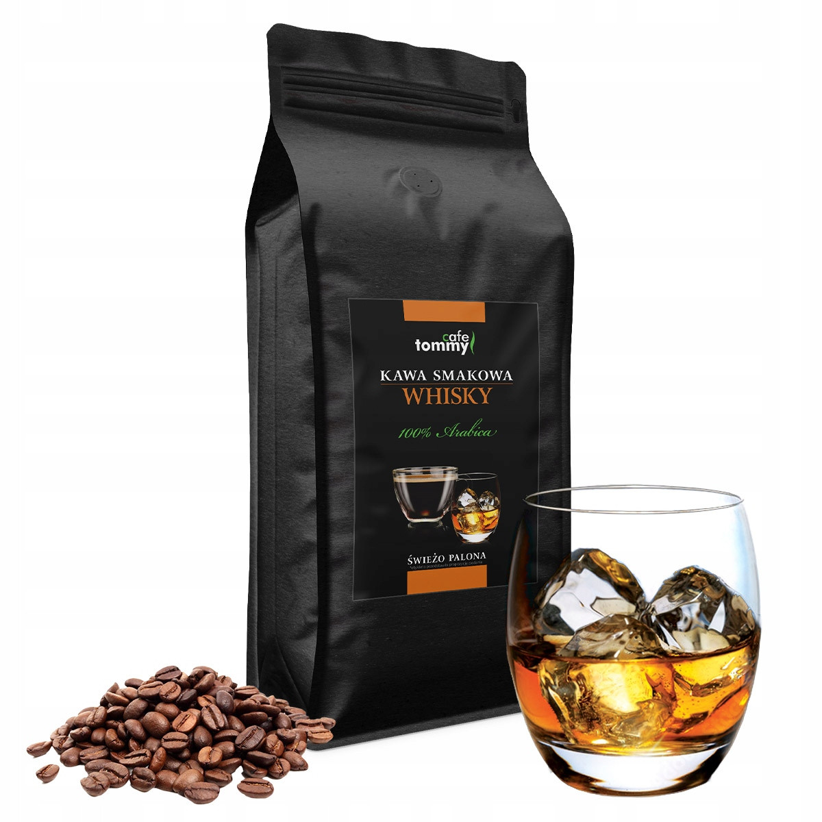 Káva ochucená zrnková 1kg 100% Arabica Čerstvě pražená Whiskey Tommy Cafe