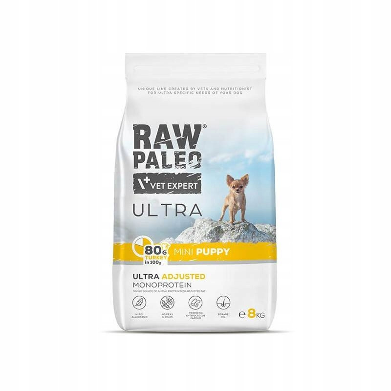 Raw Paleo Ultra Turkey Mini Puppy 8kg Suché Krmivo s krůtím masem pro štěňata