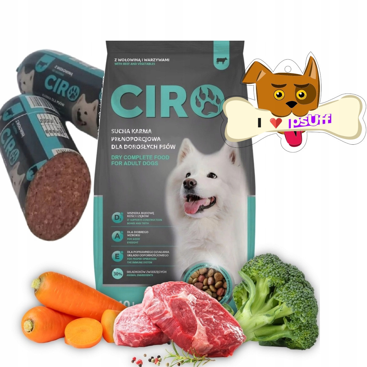 Ciro suché krmivo s hovězím masem 10 kg 1 tyčinka Ciro 1 kg přívěsek