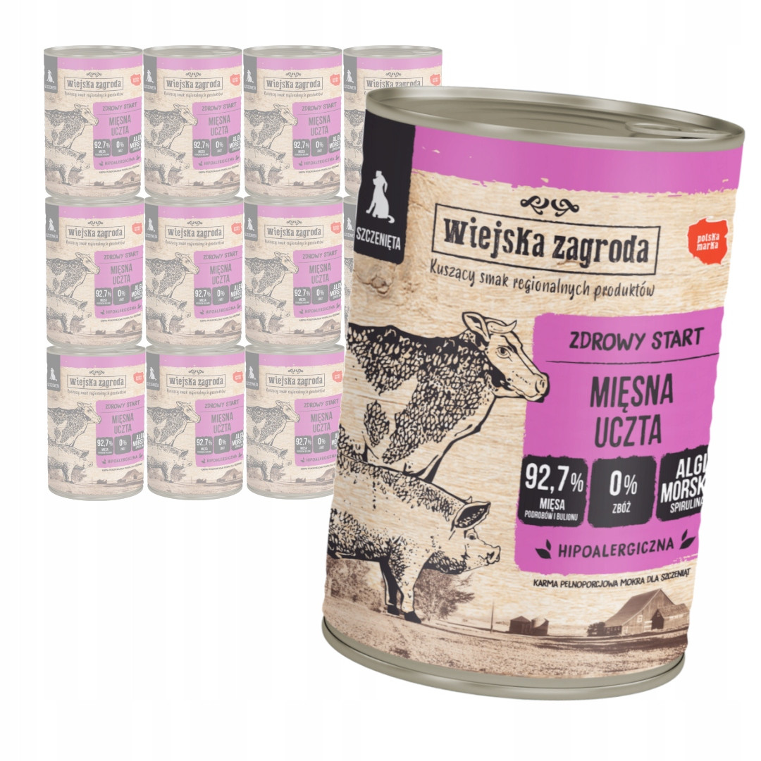 Wiejska Zagroda Masová hostina 24x400 g Bezobilné Vlhké Krmivo pro štěňata