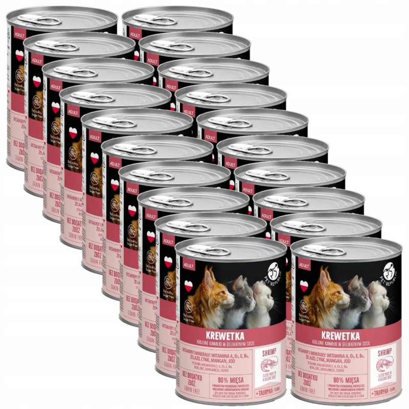 PetRepublic kousky s Krevetou v omáčce 90% krmivo pro kočky Bez Obilovin 20x400g