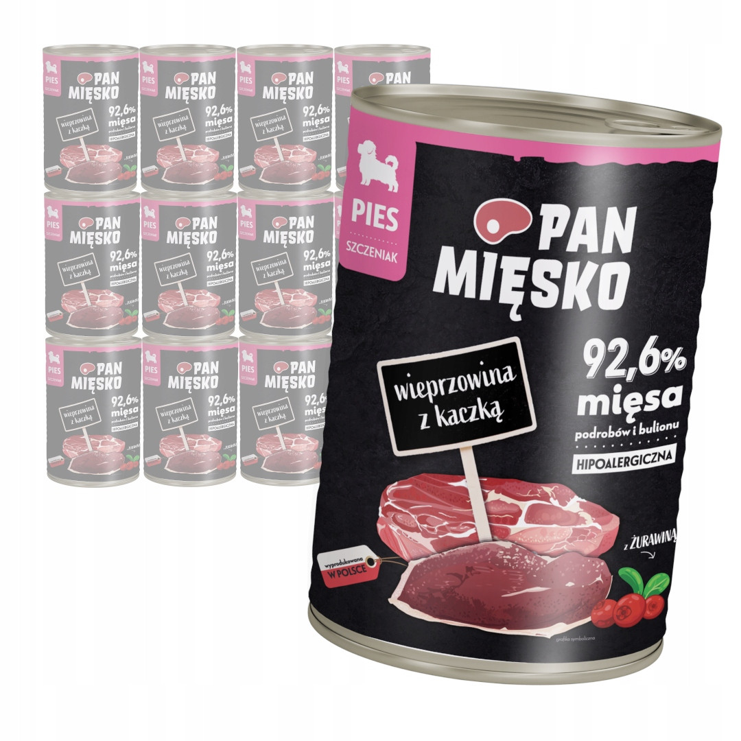 Pan Mięsko Vepřové s kachnou Vlhké Krmivo pro štěňata 12x400 g