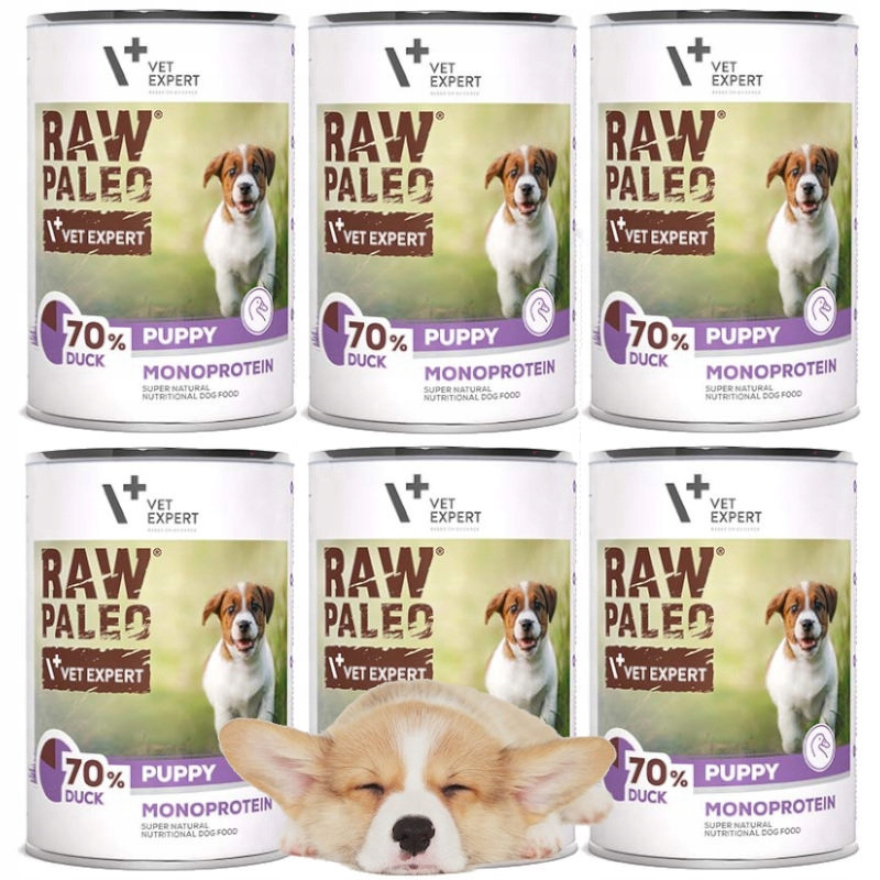 Vlhké krmivo pro štěňata VetExpert Raw Paleo Kachna Puppy Can 6x400 g