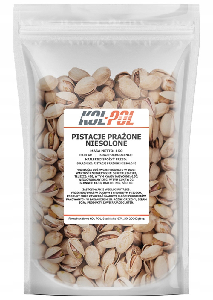 Pistácie pražené nesolené 1kg Přírodní bez soli Kol-Pol