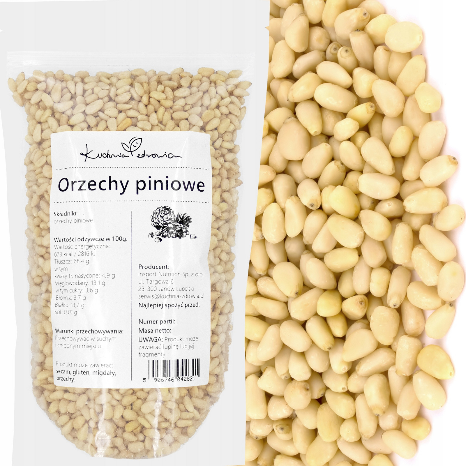 Piniové Ořechy 500G Piniové Oříšky Přírodní Světlé Kuchnia Zdrowia